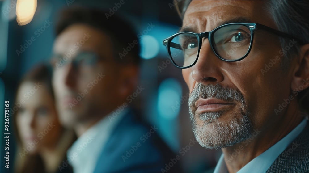 Business executives reviewing customer feedback closely in a well lit conference room Business executives reviewing customer feedback closely in a well lit conference room