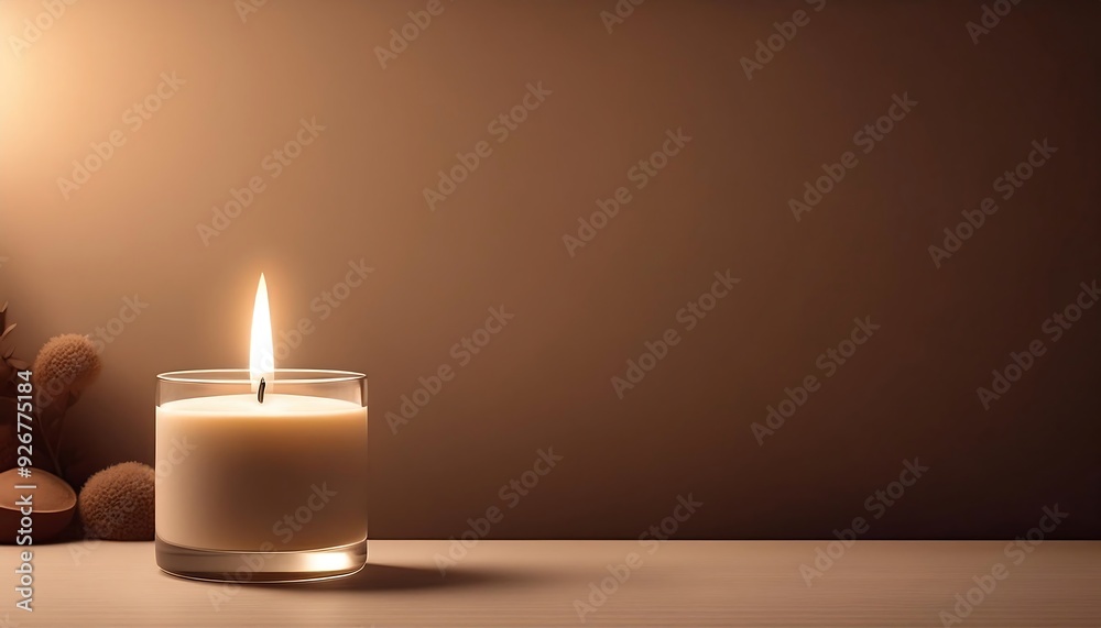 Candlelit Serenity- A minimalist scene with a single, elegant candle burning gently in the soft blurred background and copy space. Graphic art illustration mockup Candlelit Serenity- A minimalist scene with a single, elegant candle burning gently in the soft blurred background and copy space. Graphic art illustration mockup