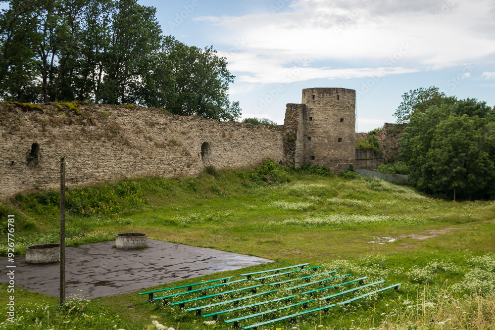 The tower of the old medieval fortress Koporye on a summer day, Leningrad region, Russia