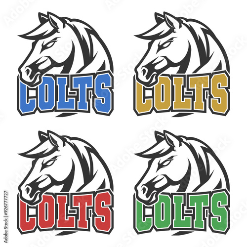 Colts Illustration Clip Art Design Shape. Mascot Silhouette Icon Vector.