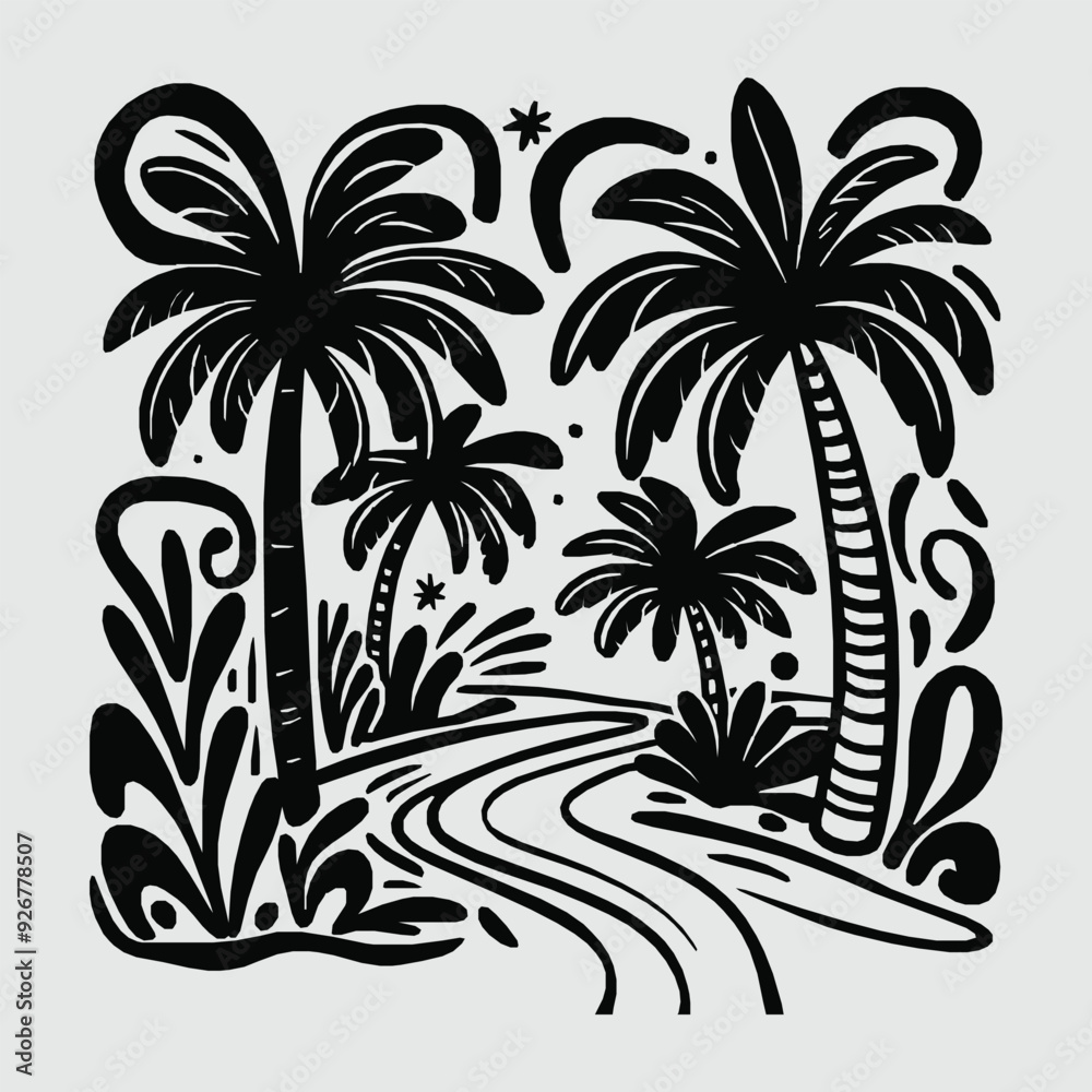 Obraz premium palm tree line art silhouette vector palm, tree, vector, line, art, silhouette, drawing, clipart, icons, illustrations, graphics, outline, design