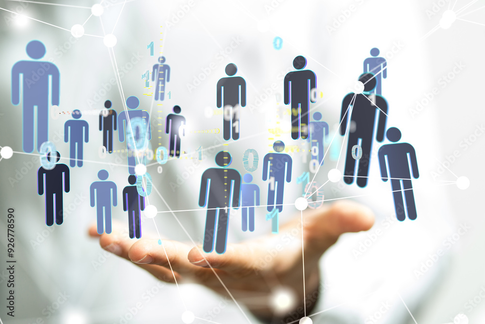 holding 3D rendering group of blue people holding 3D rendering group of blue people