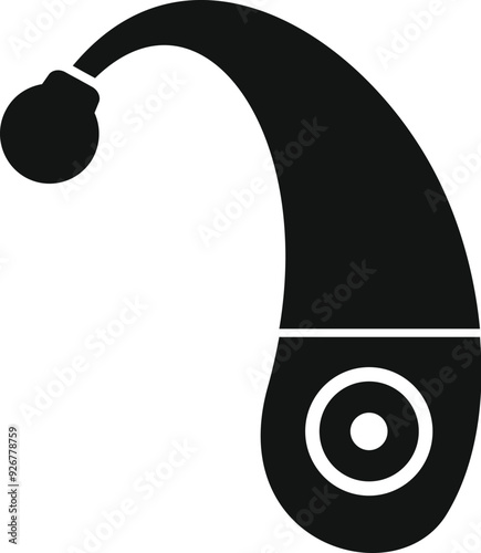 Black and white icon of a hearing aid, a device designed to improve hearing