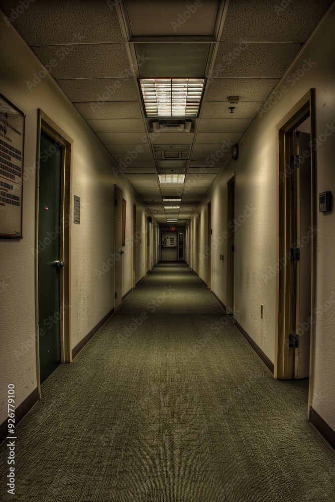 Demotivational Posters Lining a Corporate Office Hallway, Representing a Toxic Work Environment