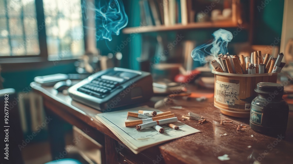 Tobacco Cigarettes Resting on a Desk Tobacco Cigarettes Resting on a Desk