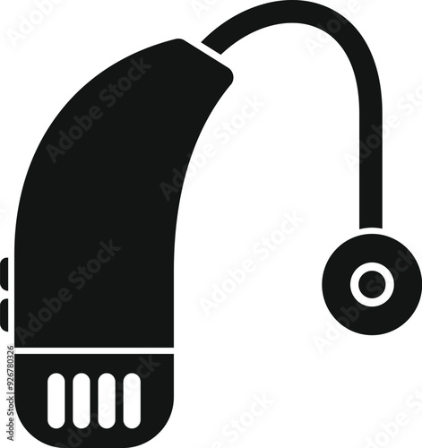 Simple black and white vector icon of a hearing aid, a device designed to improve hearing for people with hearing loss