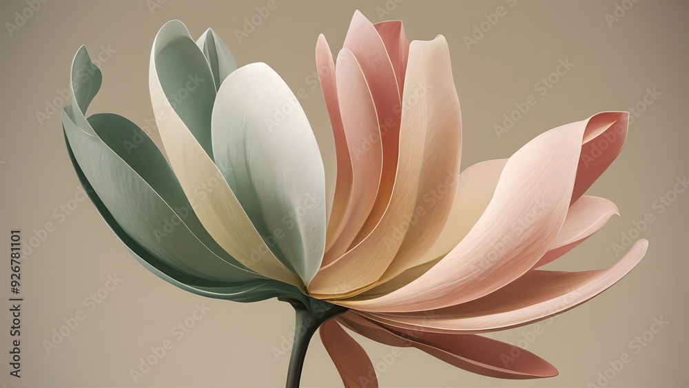 A charming 3D rendering of a simple oil painting that captures the essence of spring through a single, gorgeous flower. The petals are expertly painted in soft pastel colors, creating a harmonious and A charming 3D rendering of a simple oil painting that captures the essence of spring through a single, gorgeous flower. The petals are expertly painted in soft pastel colors, creating a harmonious and