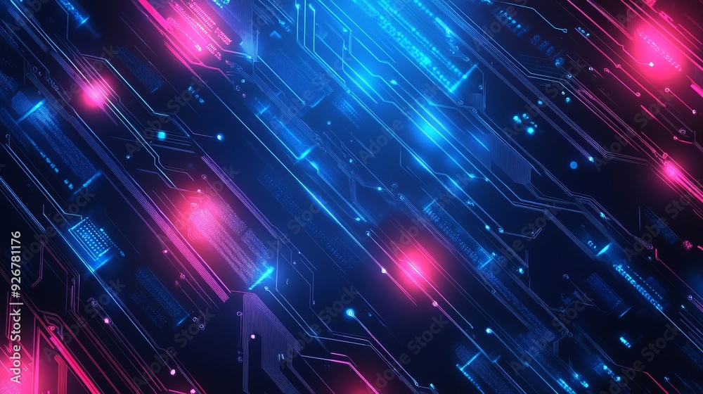 Digital technology electronic chip on a pink and blue background ...