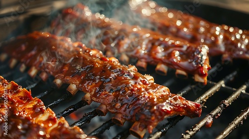Grilling glazed pork ribs at a barbeque