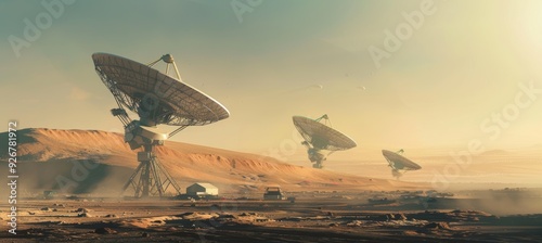 Satellite Communication Hub in Desert - Large Dishes and Antennas for Data Transmission