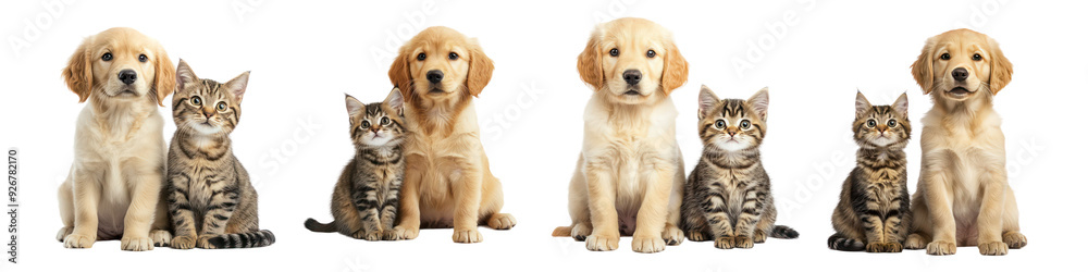 Set of happy dog and cat isolated on transparent background