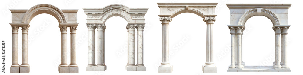Naklejka premium Set of Column arch , podium architecture building isolated on transparent background