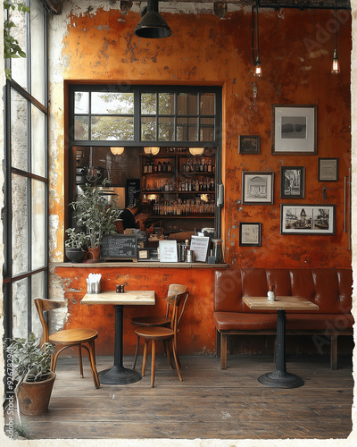 A cozy, inviting café or bistro interior. photo