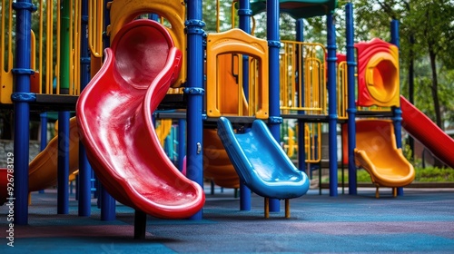 Empty Children’s Playground with Brightly Colored Equipment