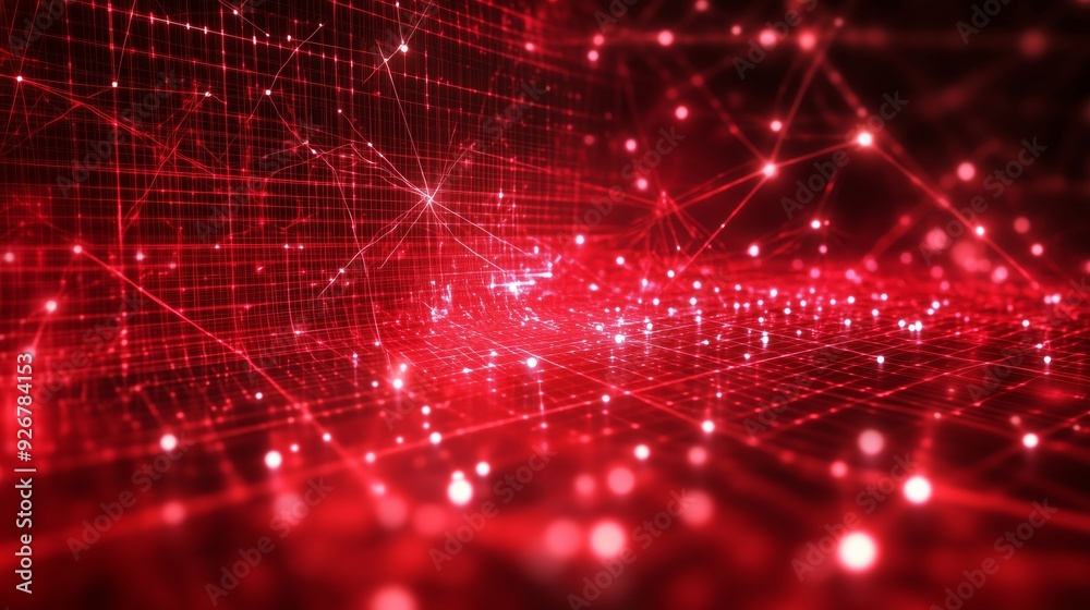 Obraz premium Abstract representation of a red glowing digital network scene