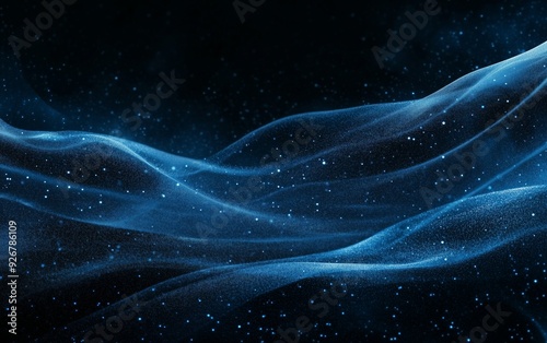 Abstract Blue Waves with Glowing Particles photo