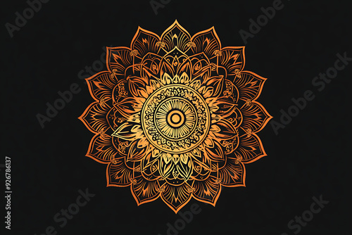Zen tangle round Indian, Arabic Mandala. Hand drawn vintage Ornament Pattern. Retro vector isolated on black background. Tattoo or mehndi design.