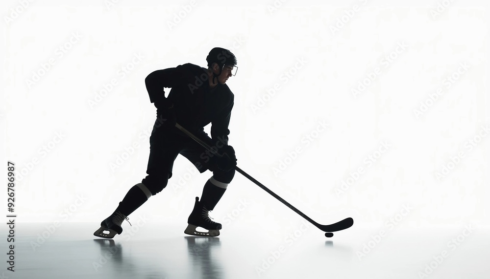 Obraz premium silhouette of a hockey player playing a game on a flat white isolated background