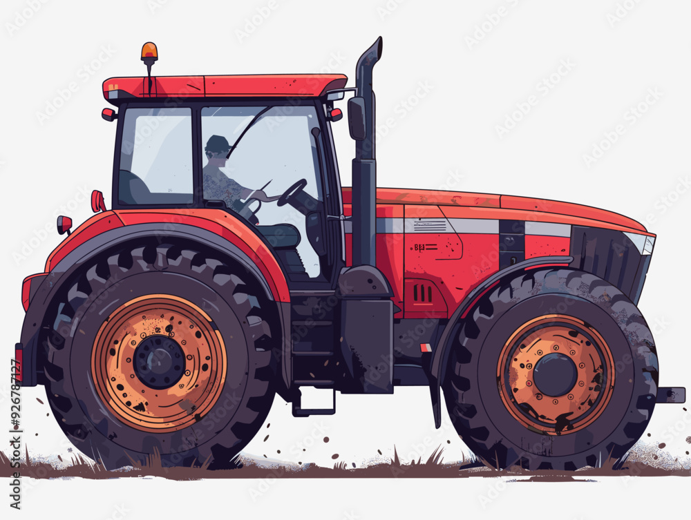 Vector illustration of a red tractor on a white background. Side view Vector illustration of a red tractor on a white background. Side view