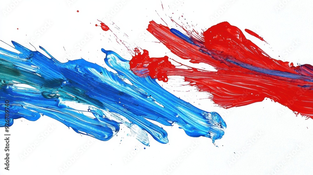 A close up of a painting with red, blue and white paint, AI A close up of a painting with red, blue and white paint, AI
