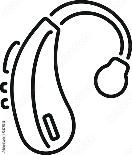 Line art icon of a hearing aid, a device designed to improve hearing for people with hearing loss