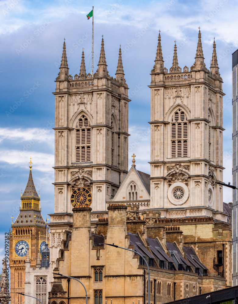 Obraz premium Towers of Westminster Abbey with Big Ben at background, London, UK
