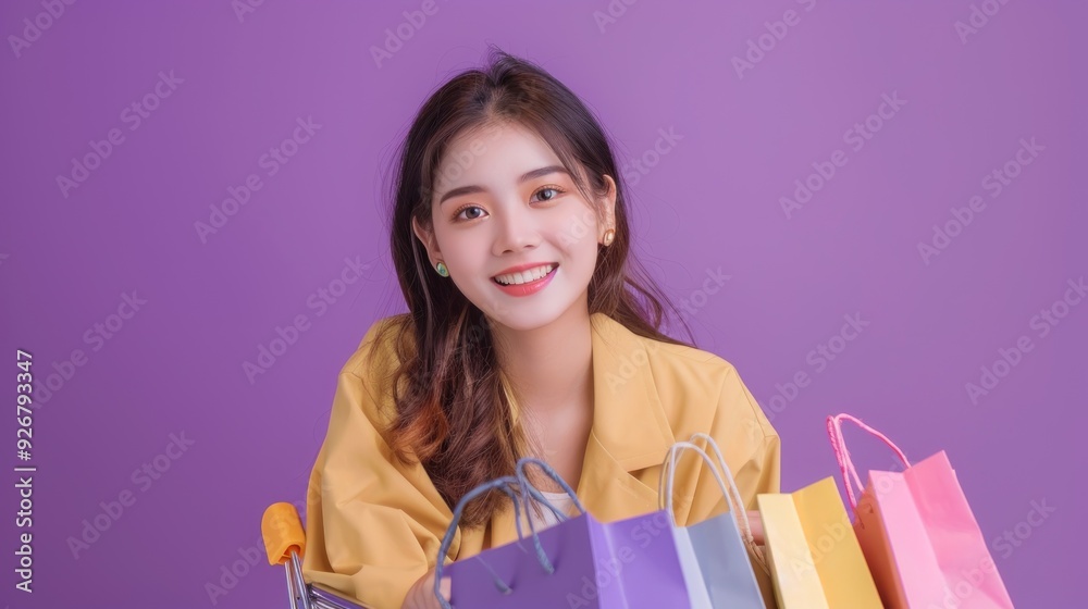 Smiling Woman Holding Shopping Bags Smiling Woman Holding Shopping Bags