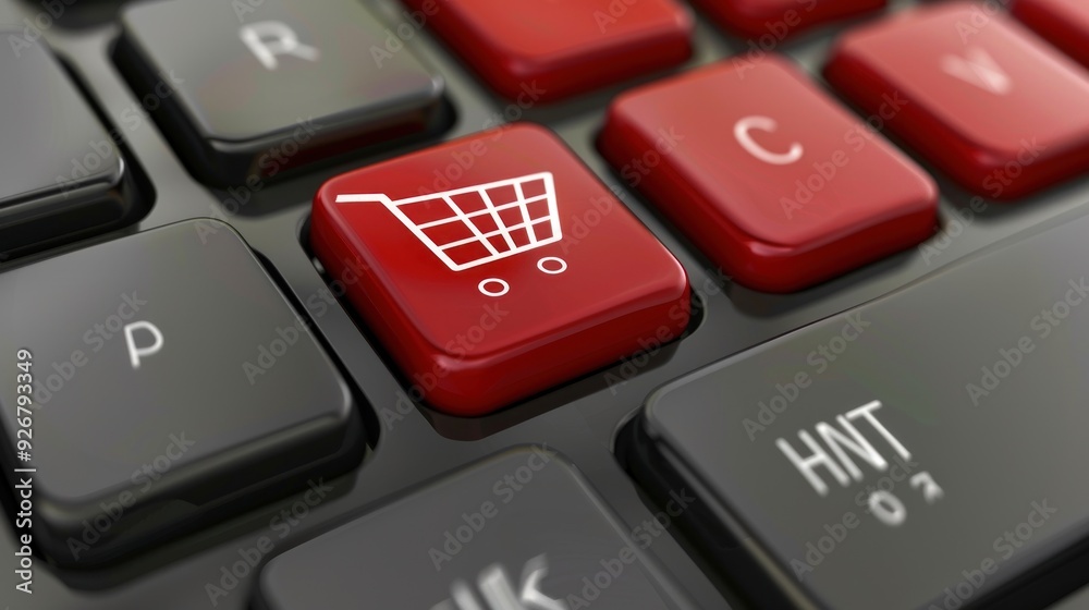 Shopping Cart Icon on Red Keyboard Button Shopping Cart Icon on Red Keyboard Button