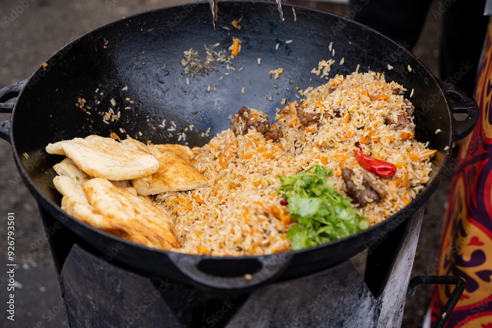 Enjoy delicious street food with savory fried rice made from fresh ingredients for a delightful experience Enjoy delicious street food with savory fried rice made from fresh ingredients for a delightful experience