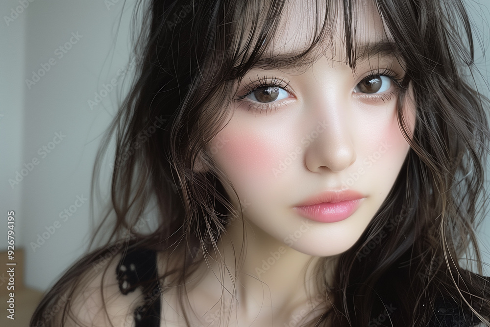 黒髪パーマの可愛い女性 黒髪パーマの可愛い女性