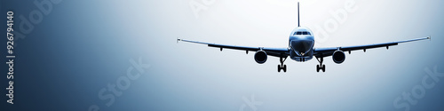 airplane flying across sky, travel by jet plane, aircraft and aeroplane. Design for Wall Art, Poster Print, Wallpaper & Background with cope space