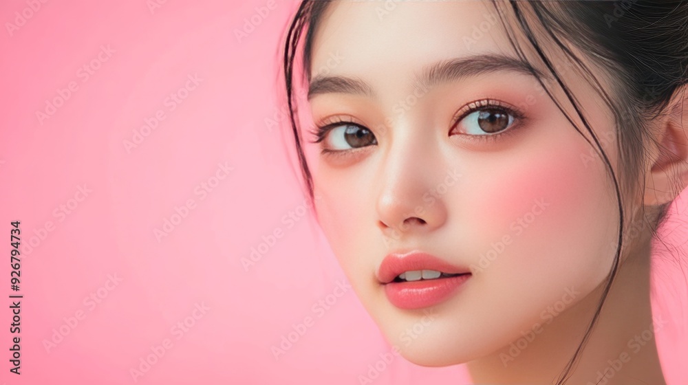 Asian woman's face isolated on pink. Asian woman's face isolated on pink.