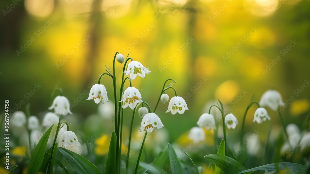 Obraz premium White snowflake flowers, also known as Leucojum vernum, bloom beautifully in spring.