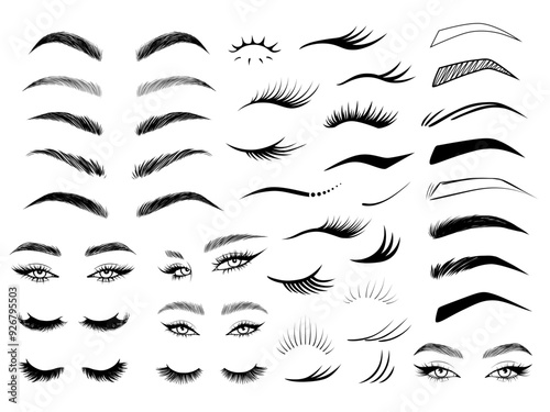 Eyelashes Eyebrows Female Eyes Vector Makeup beauty Collection