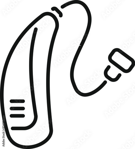 Simple lineart icon representing a hearing aid improving hearing by amplifying sound