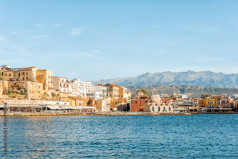 View on old Venetian harbor in Chania city on Crete island, Greece. View on old Venetian harbor in Chania city on Crete island, Greece.