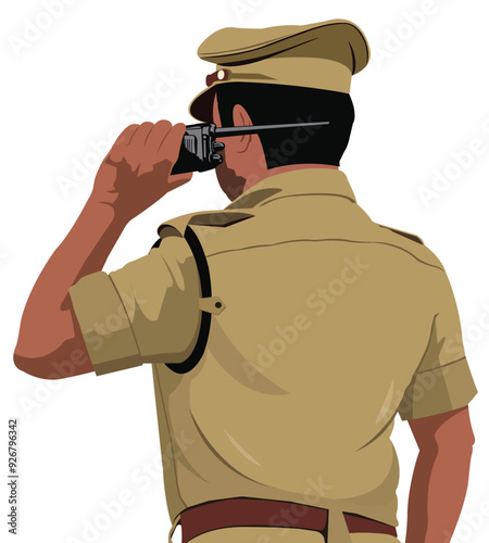 Indian Police Officer Back View Vector Illustration