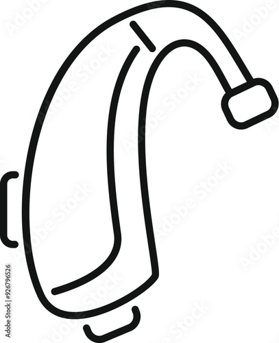 Simple lineart style icon of a hearing aid device improving hearing for people with hearing loss