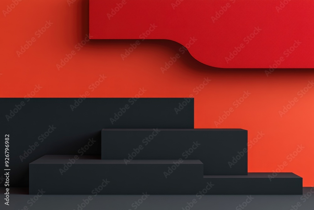 Contemporary Abstract Design with Bold Crimson and Deep Black Geometric Shapes Contemporary Abstract Design with Bold Crimson and Deep Black Geometric Shapes