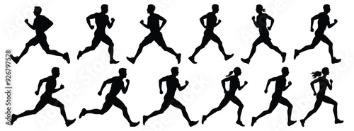 Runner silhouettes set, pack of vector silhouette design, isolated background