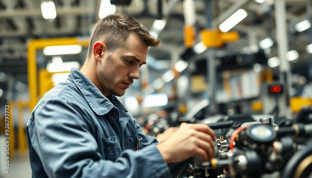 Portrait of a factory worker on a car assembly line. Portrait of a factory worker on a car assembly line.