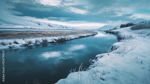 Majestic Iceland River Winter Landscape