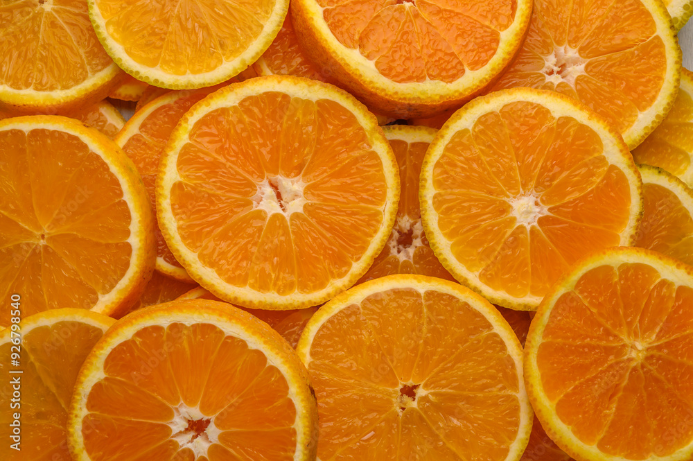 Flat lay, top view.Slices of orange . Flat lay, top view.Slices of orange .