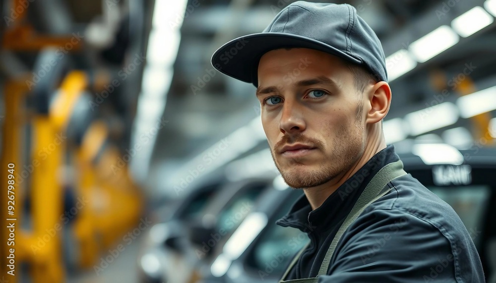 Portrait of a factory worker on an automobile production line. Portrait of a factory worker on an automobile production line.