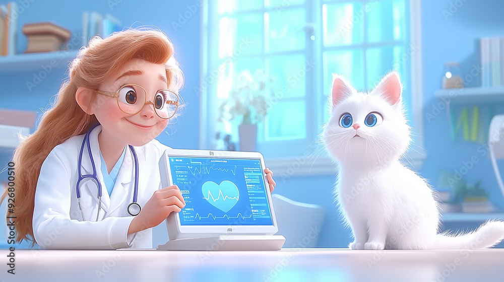 Veterinarian Examining Cute White Kitten Veterinarian Examining Cute White Kitten
