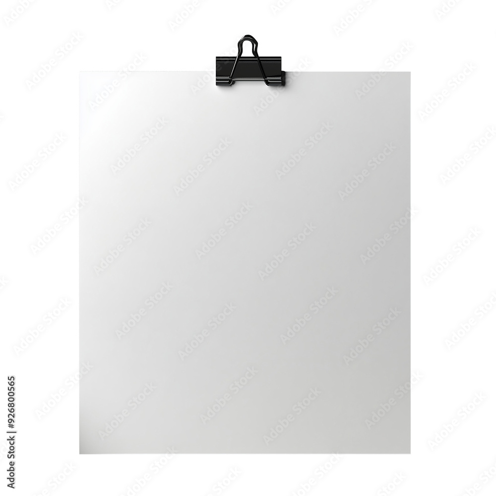 blank paper sheet with a binder clip with transparent background (png image), a.i generated