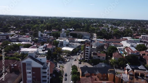 Toma aerea de la playa y ciudad de Carilo en la costa atlantica de Argentina, Buenos Aires. photo