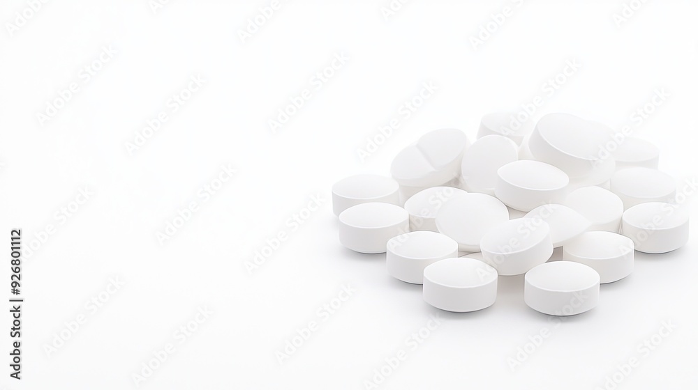 Collection of White Pills on White Background Collection of White Pills on White Background