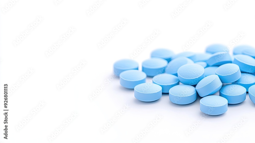 Blue Pills Scattered on White Surface Blue Pills Scattered on White Surface