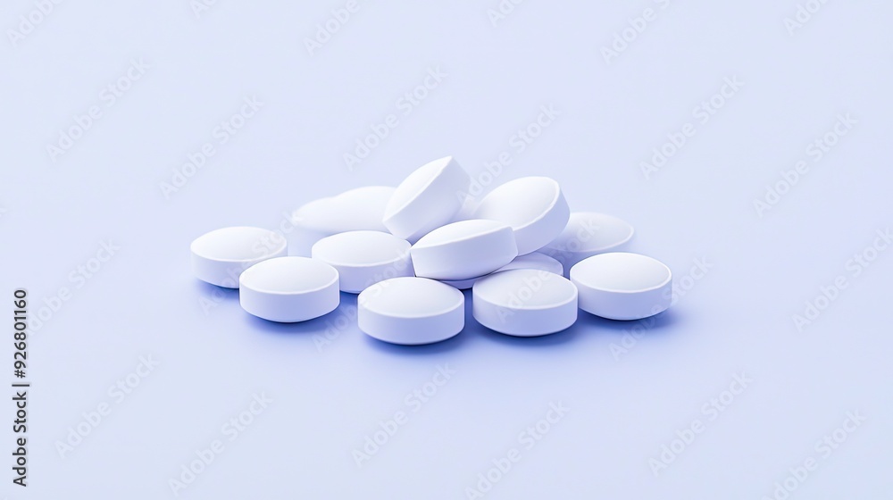 Scattered White Pills on Blue Background